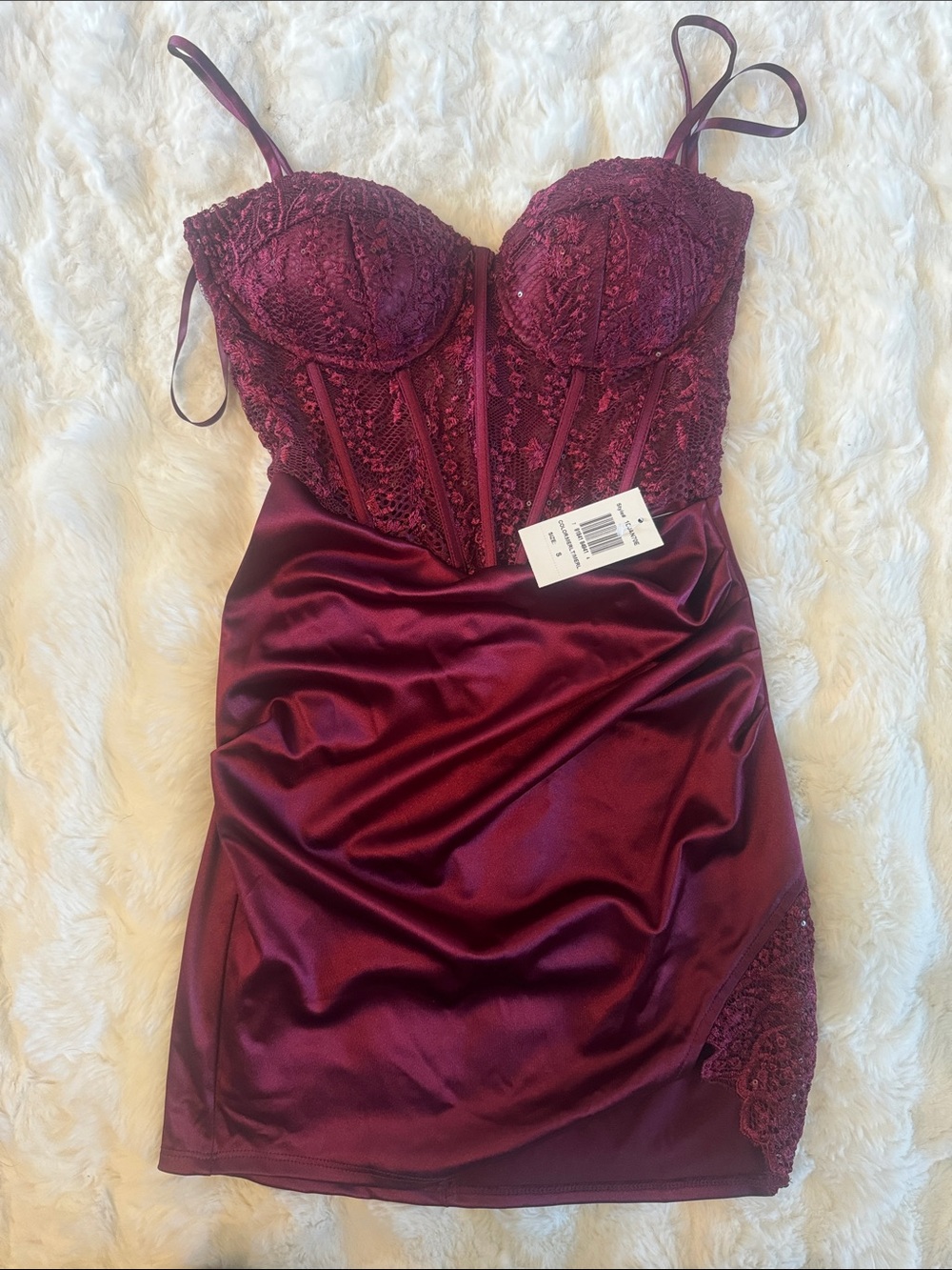 Burgundy Lace & Satin Corset Mini Dress